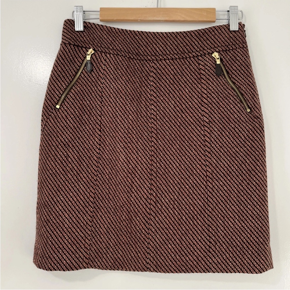 Ann Taylor Petites Brown Wool Blend Tweed Mini Pencil Skirt, Size 2